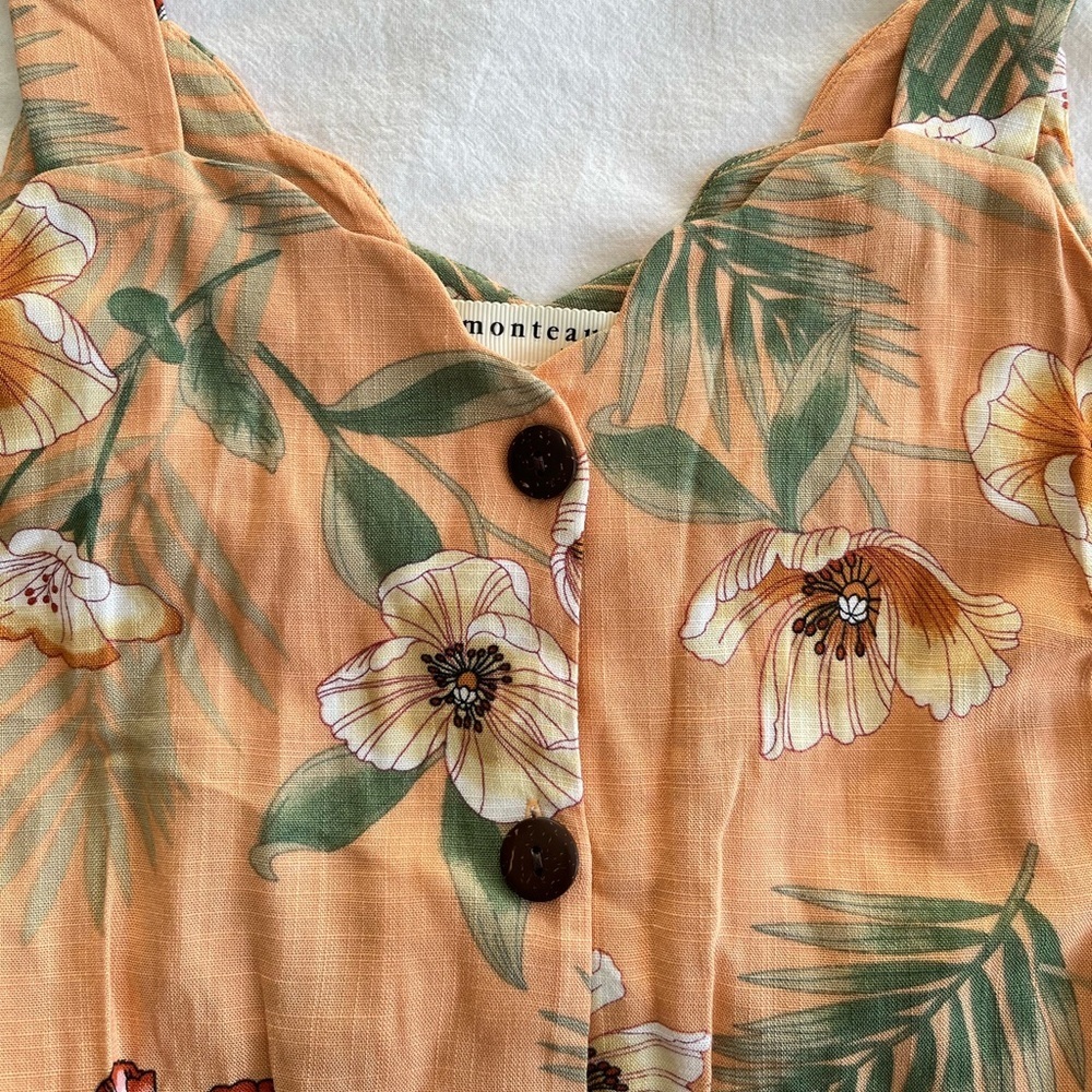 Monteau Los Angeles Tropical Floral Button-Front Midid Dress Sz M Cottagecore - Picture 8 of 16